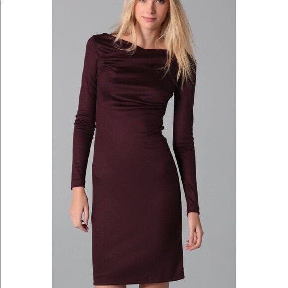 Diane Von Furstenberg Alora Bis Wool Dress Purple Long Sleeve DVF